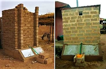 The vaults are covered with metal sheets that are inclined by 45 degrees and orientated towards the sun in order to speed up the drying process. Source: CREPA (2007)