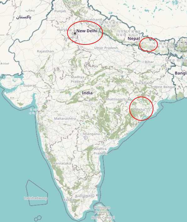 Areas of project intervention. Source: Openstreetrmap (2018)