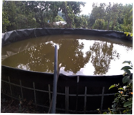 Laguna de acuacultura con estructura de geomembrana