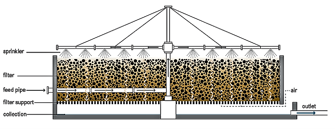 Schematic cross-section of a trickling filter. Source: TILLEY et al. (2014)