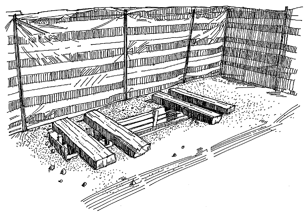 A very simple trench latrine with a stabilised pit and a sheeting as superstructure. Source: WHO and WEDC (2013)